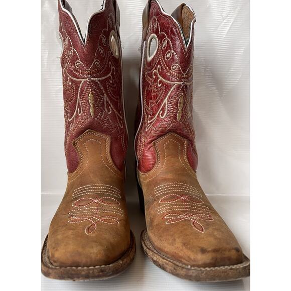 Potrero Laurel Women's Rodeo Square Toe Cowboy Boots Western Red Brown 5 - Picture 2 of 13